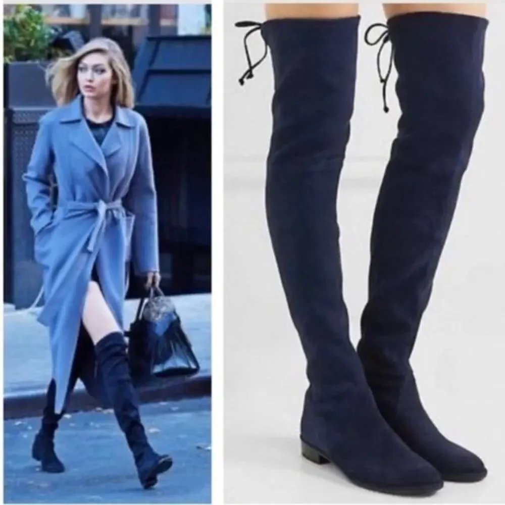 Stuart Weitzman Lowland Over-The-Knee Suede Boots in Navy Size 5